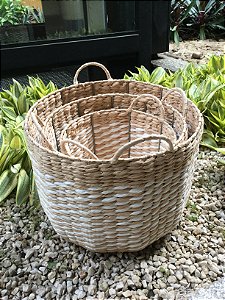 Jogo de 3 Peça - Cesta ganggu fibra natural Palha.