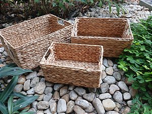 Cesto Decorativo em Fibra Natural – Jogo com 3 Peças