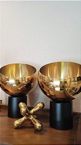 Vaso de Metal Dourado com Base Preto 30 x19x19 cm
