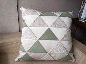 Almofada veludo bordado cordão mescla Verde e Bege 52 x 52 cm