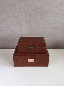 Caixa Decorativa em MDF com Revestimento em Couro PU – 02 peças