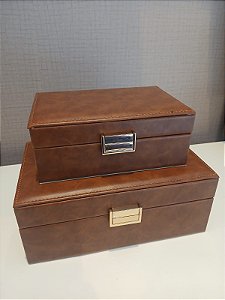 Caixa Decorativa em MDF com Revestimento em Couro PU – 02 peças