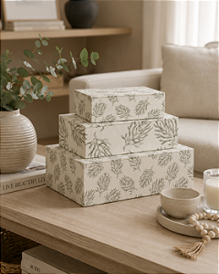 Conjunto de Caixas Organizadoras em MDF Modelo Flora – 3 Peças | Organização Elegante e Funcional | Casa de Lila