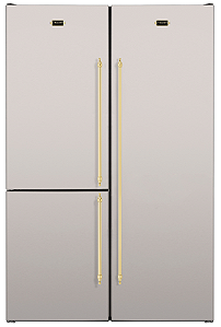 Refrigerador de embutir e de piso DUO 700 V2, bottom freezer e all refrigerator, 704 litros, abertura freezer reversível e refrigerador à direita, puxadores em latão polido, Tecno Vintage - 220V