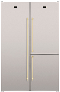 Refrigerador de embutir e de piso DUO 600 V2, all freezer e bottom freezer, 602 litros, abertura all freezer à esquerda e bottom freezer reversível, puxadores em latão polido, Tecno Vintage - 220V