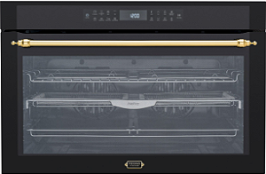 Forno Tecno Vintage 90 cm, elétrico, 138 litros, com Air Fry, convecção dupla, 15 funções, preto fosco e puxador em latão polido, 220V - Casa de Lila