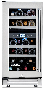 Adega Tecno Professional 38 cm, 23 Garrafas, 2 Zonas de Temperatura, Inox Escovado, Porta à Esquerda, 220V - Casa de Lila