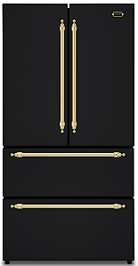 Refrigerador Tecno Vintage 91 cm, French Door, 571 litros, Ice Maker, Preto Fosco, Puxadores em Latão Polido, 220V - Casa de Lila