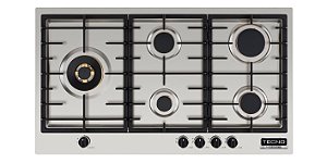Cooktop á gás filotop 90 cm, 5 queimadores profissionais a gás, emblema Tecno cromado, com queimador Dual Flame de 4.000 W, Tecno Professional-220V