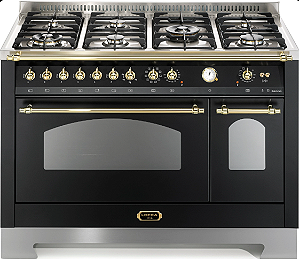 Fogão a gás Dolce Vita Preto Fosco, 120 cm, de piso e de embutir, 7 queimadores a gás, 2 fornos elétricos, VIntage, Lofra- 220V