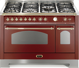 Fogão a gás Dolce Vita Vinho, 120 cm, de piso e de embutir, 7 queimadores a gás, 2 fornos elétricos, Vintage, Lofra- 220V