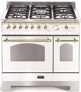 Fogão 90 cm Branco perolizado, de piso e de embutir, 5 queimadores a gás, 2 fornos elétricos com churrasqueiras, Vintage, Lofra- 220V