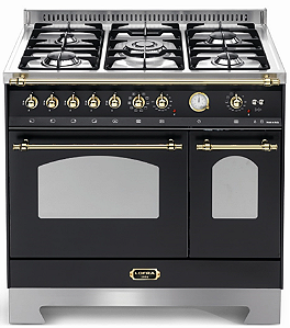 Fogão 90 cm Preto fosco, de piso e de embutir, 5 queimadores a gás, 2 fornos elétricos com churrasqueiras, Vintage, Lofra- 220V