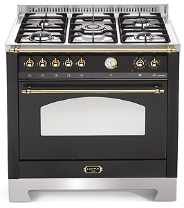 Fogão Preto Fosco 90 cm, de piso e de embutir, 5 queimadores a gás, forno elétrico com churrasqueira,Vintage, Lofra- 220V