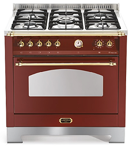 Fogão Vinho 90 cm, de piso e de embutir, 5 queimadores a gás, forno elétrico com churrasqueira,Vintage, Lofra- 220V