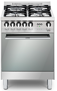 Fogão 60 cm, de piso e de embutir, 4 queimadores a gás, forno á gás com churrasqueira, Lofra- 220V