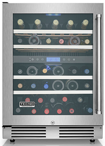 Adega 60 cm, de piso e de embutir, p/ 43 garrafas, abertura p/ esquerda, 2 zonas de temp., puxador em inox escovado, Tecno Professional-220V