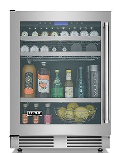 Frigobar de 136 litros Tecno Professional, abertura para Esquerda, 136 Litros, vidro triplo, temp. -2 à +18 °C, LED, Inox, Alarme -220V