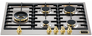 Cooktop a gás 75 cm, inox ,5 queimadores, com tripla chama Lateral ,Dual flame 4.000W, Tecno Vintage - 220V