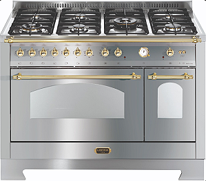 Fogão a gás Dolce Vita Inox, 120 cm, de piso e de embutir, 7 queimadores a gás, 2 fornos elétricos, Vintage, Lofra- 220V