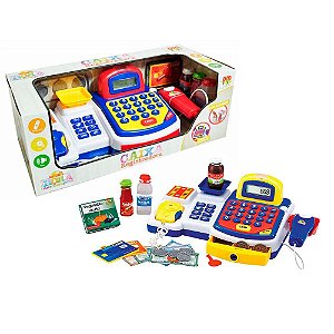 Caixa Registradora Infantil Azul com Acessórios DM Toys DMT3816