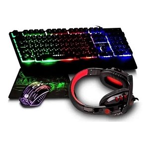 Kit Gamer Teclado Led Mouse Headset 5.1 Fone Haiz HZ-26 Vermelho