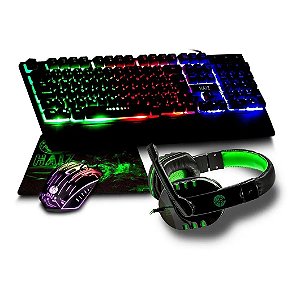 Kit Gamer Completo Teclado Led Mouse Headset 5.1 Fone Haiz HZ-26 Verde