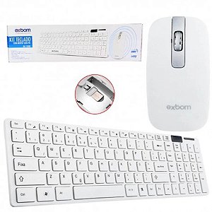 Kit Teclado + Mouse Sem Fio para Computador Exbom BKS1000 Branco