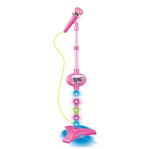 Microfone Infantil Brinquedo Pedestal com Luz DM Toys DMT5898 Rosa