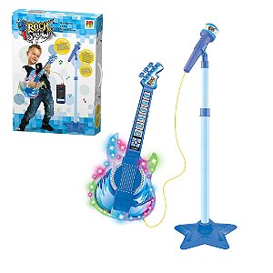 Guitarra com Microfone e Pedestal Infantil Rock Show Dm Toys DMT5894