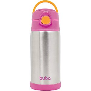 Copo Térmico Infantil Dupla Parede Inox com Canudo Buba 11384 Rosa