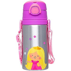 Copo Infantil Garrafinha Aluminio Garrafa Canudo Princesa Buba 19618