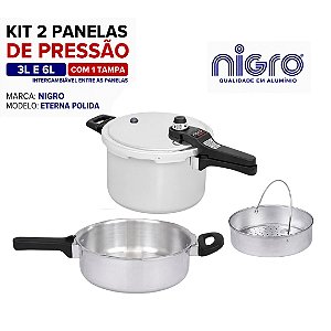 Kit 2 Panelas De Pressão Eterna Polida De 3 E 6 Litros Nigro Com 1 Tampa + 1 Legumeira