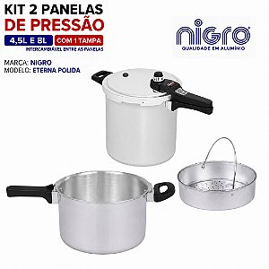 Conjunto de Panelas de Pressão Kit 4,5L e 8L Fechamento Externo Polida Eterna Nigro 97368