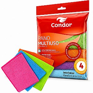Pano Multiuso Microfibra 30x30cm Kit 4 Panos Para Limpeza Condor 1692