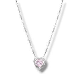 Colar de Prata Coração Rosa Bebê 6 mm Aro Cravejado