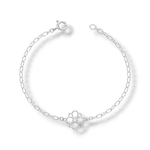 Pulseira de Prata Flor Vazada Cristal