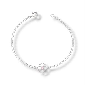 Pulseira de Prata Flor Vazada Rosa Bebê