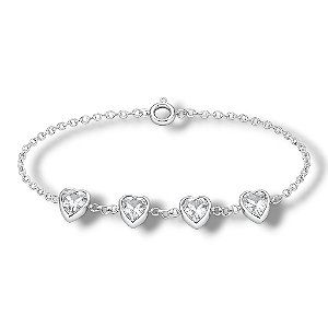 Pulseira de Prata Corações Zircônia