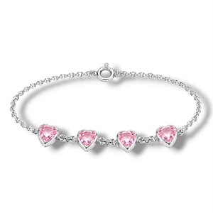 Pulseira de Prata Corações Zircônia Rosa Bebê