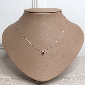 Colar de Prata Mini Coração Vermelho 40 cm