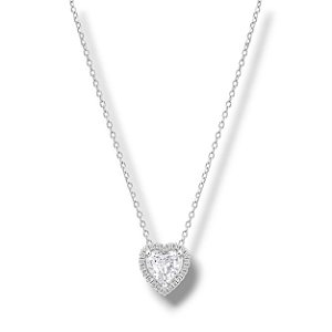 Colar de Prata Coração Cristal 6 mm Aro Cravejado