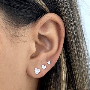Mini Trio de Prata Coração Zircônia