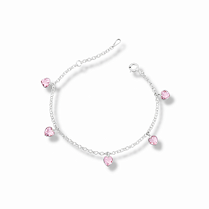 Pulseira de Prata Corações Rosa Bebê