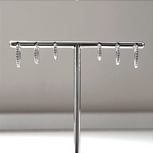 Trio de Argolas Articuladas de Prata Cravejadas