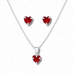 Conjunto de Prata Coração Vermelho Zircônia 40 cm v12