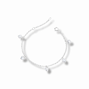 Pulseira de Prata Pingentes Corações Transparente