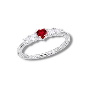 Anel de Prata Coração Vermelho Cravejado