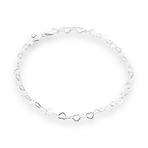 Pulseira de Prata Elo de Corações Fina
