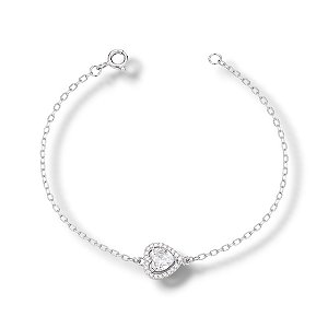 Pulseira de Prata Coração Cristal 6 mm Aro Cravejado